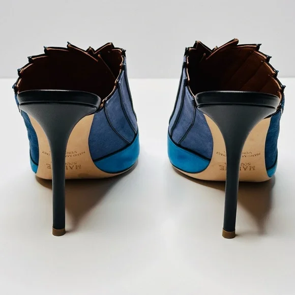 Malone Souliers Donna Fanned Blue Suede Colorblock Mules Heels Shoes Sandals - Picture 7 of 15